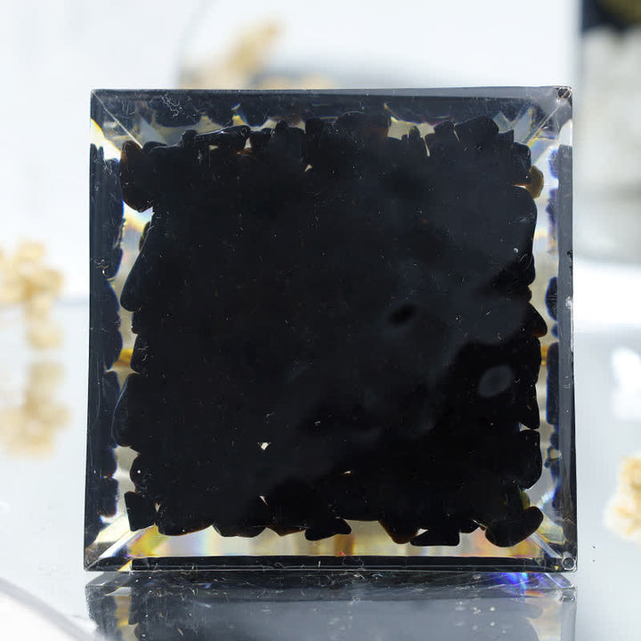 Olivenorma White Jade With Black Tourmaline Leaf Orgone Pyramid  - image 2