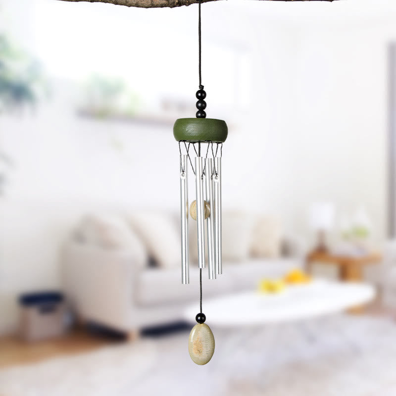 Olivenorma Solid Wood Aluminum Rod Natural Stone Wind Chime - Green Moonstone - image 1