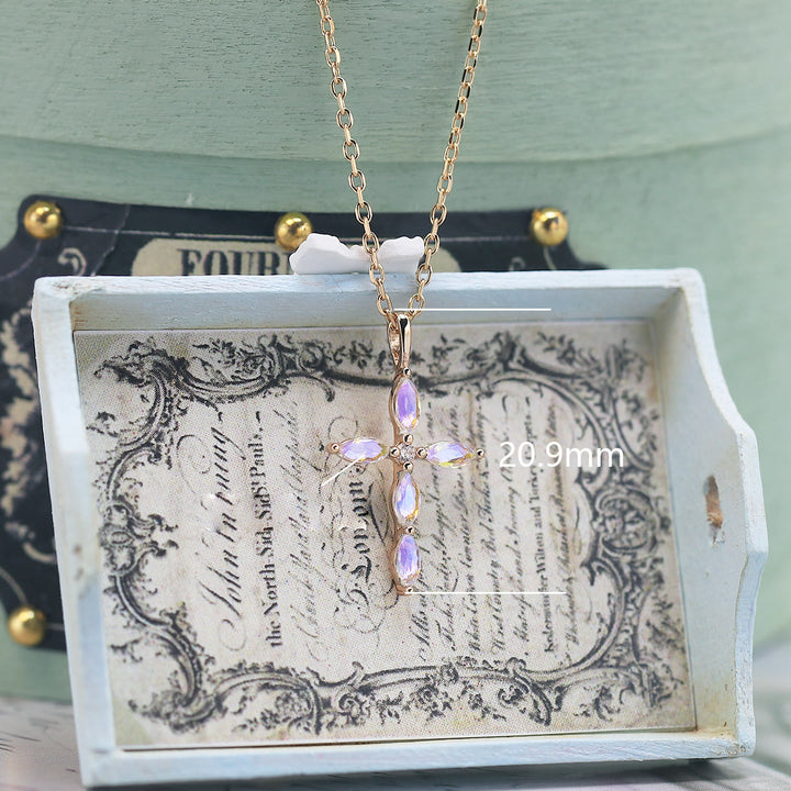 Olivenorma Artificial Opal Moonstone Cross Pendant Necklace - image 10
