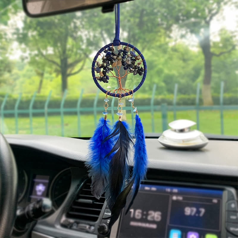Olivenorma Crystal Tree of Life Feather Dreamcatcher Car Ornament - Lapis Lazuli - image 10