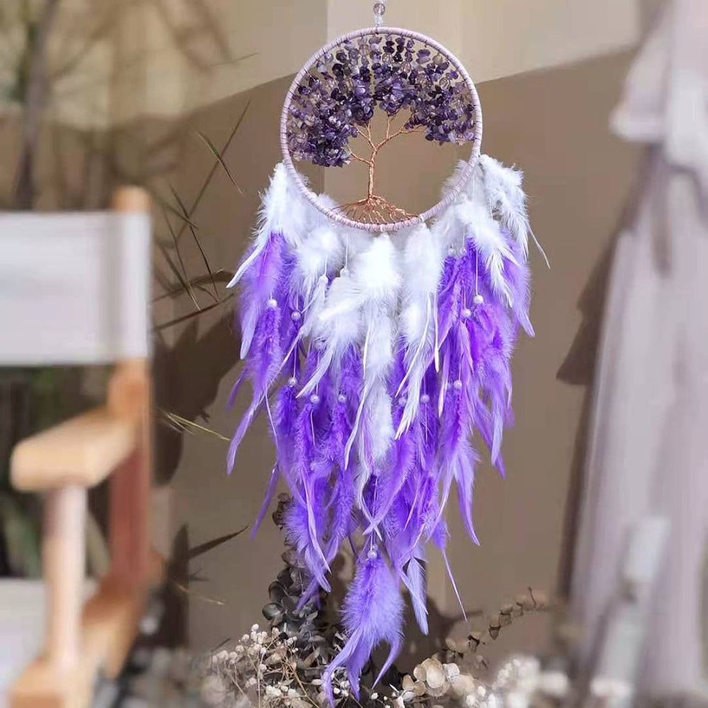 Olivenorma Healing Crystal Tree of Life Purple Dream Catcher - Amethyst - With Lights - image 1