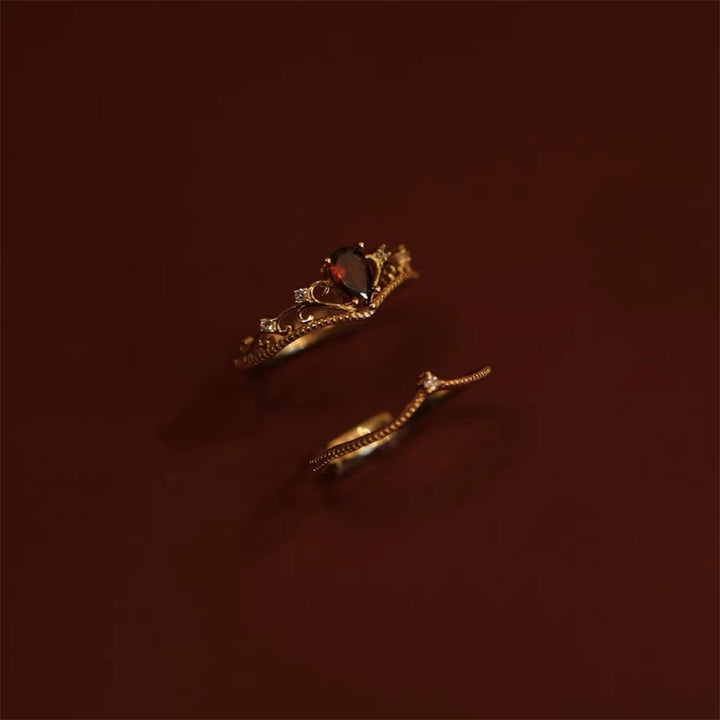 Olivenorma Red Garnet Crown Stackable Adjustable Ring Set - image 9