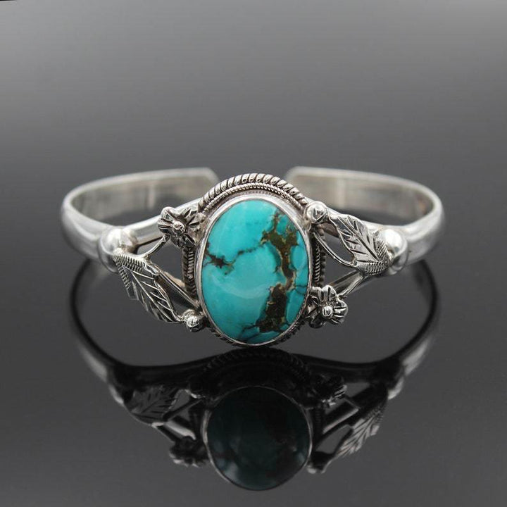 Olivenorma Vintage Engraved Flower Turquoise Bracelet - Turquoise - image 0