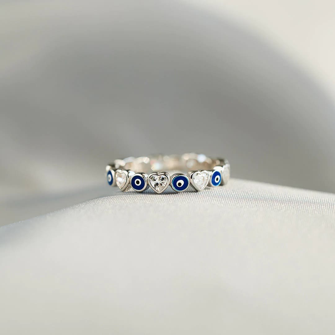 Olivenorma S925 Sterling Silver Heart White Zircon Evil Eye Ring - image 10
