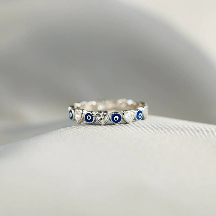 Olivenorma S925 Sterling Silver Heart White Zircon Evil Eye Ring - image 10