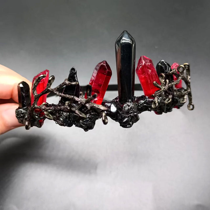 Olivenorma Natural Red Quartz Obsidian Column Crown Headband - image 2