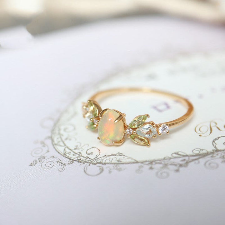 Olivenorma Delicate Opal Leaf Zircon Gold Ring  - image 2