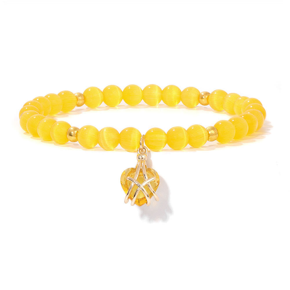 Olivenorma Natural Stone Heart Love Charm Bracelet - Yellow Cat's Eye Gemstone - image 26