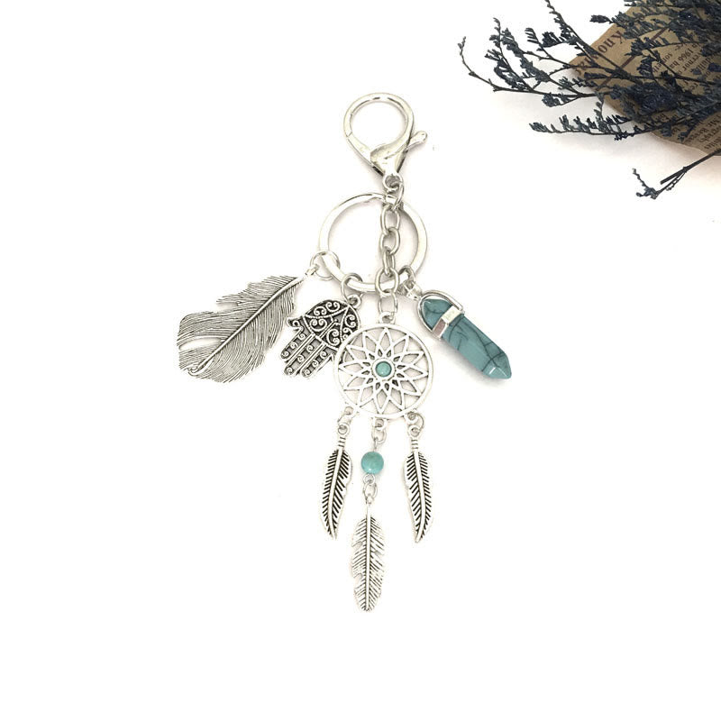 Olivenorma Natural Gemstone Dreamcatcher Pendants Hamsa Keychain - Turquoise - image 8