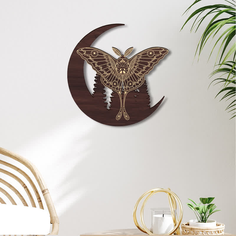 Olivenorma Crescent Moon Moth Wooden Wall Decor - image 8