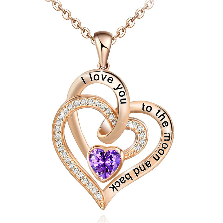 FREE Today: "I Love You to the Moon and Back" – Eternal Hearts Birthstone Necklace - Rosegold - February - Card Style One - image 39