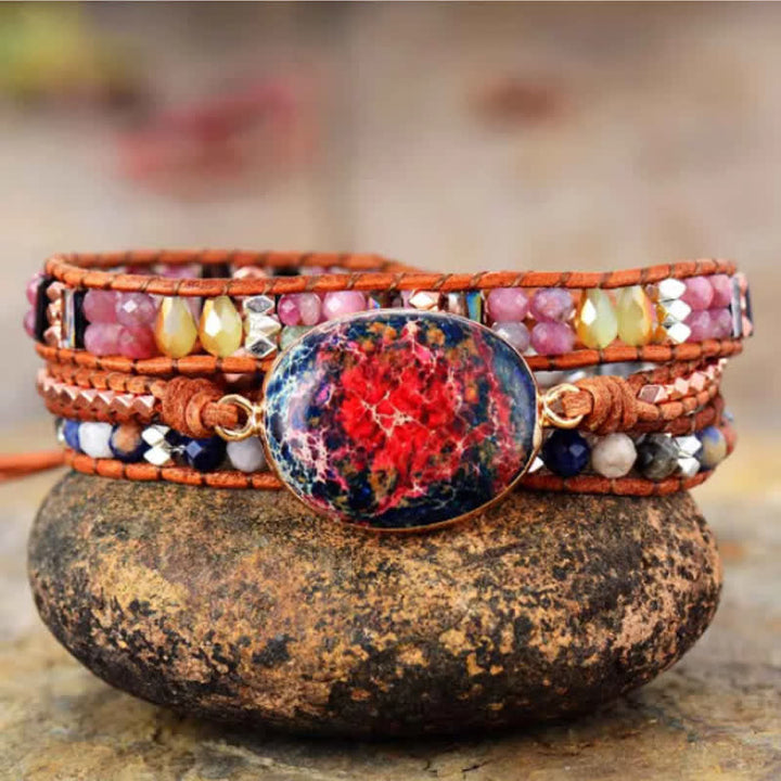 Olivenorma Natural Pink Emperor Stone Agalmatolite Wrap Bracelet - Pink Emperor Stone & Agalmatolite - image 0