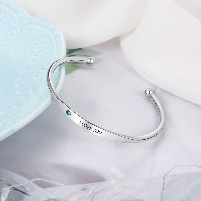 Olivenorma Custom Personalised Bangle Engraving Birthstone Bracelet - image 2
