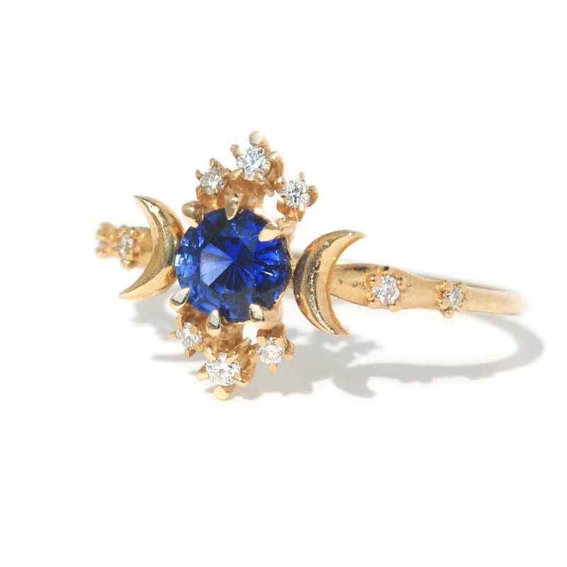 Olivenorma Delicate Gold Sapphire Moon And Star Ring - image 1