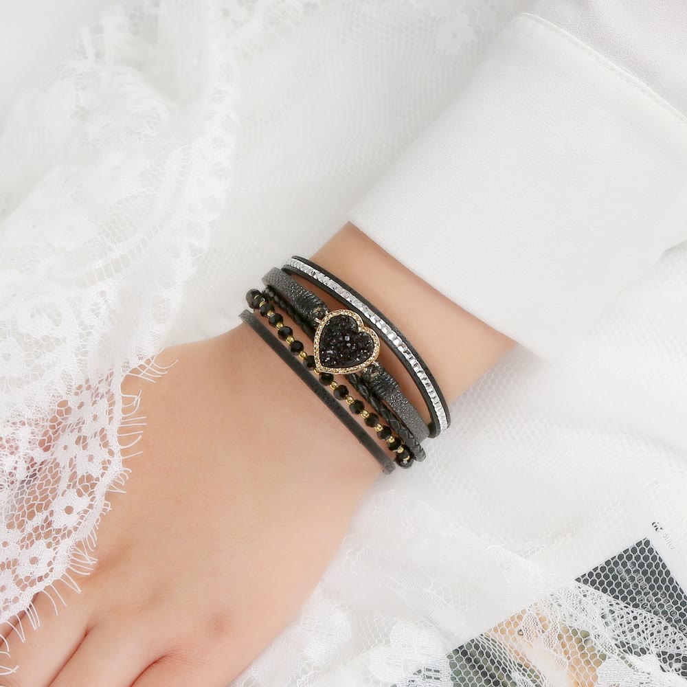 Olivenorma Heart Shape Cluster Multilayer Braided Leather Bracelet - image 7