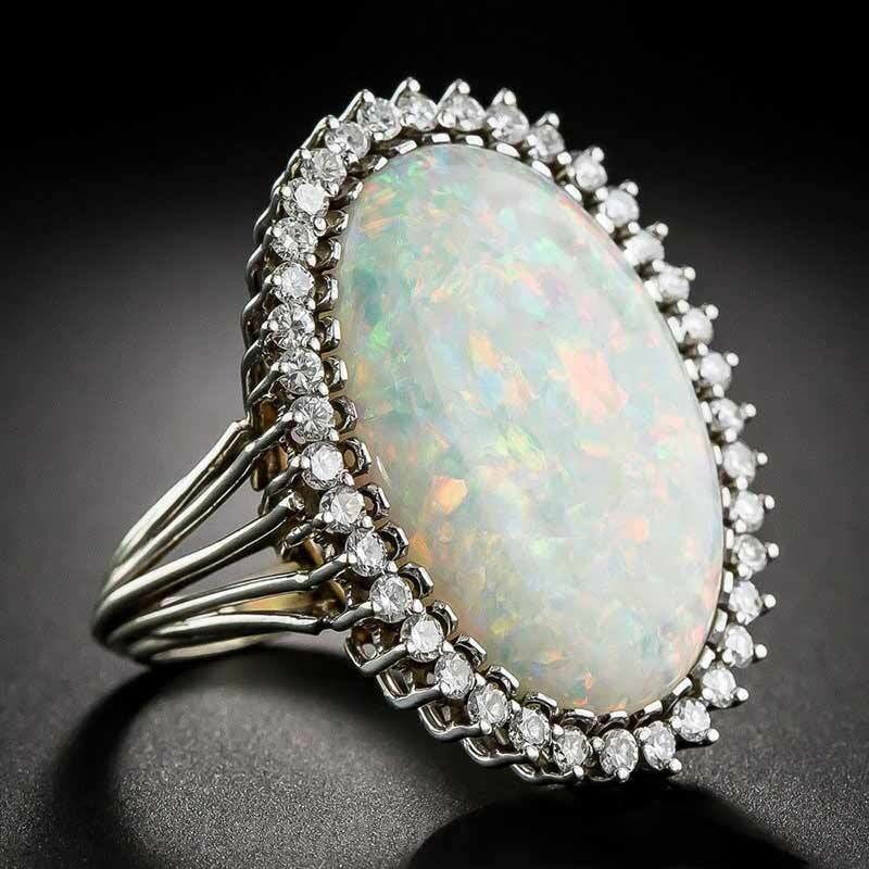 Olivenorma Oval White Opal Wedding Ring - 10 - image 0