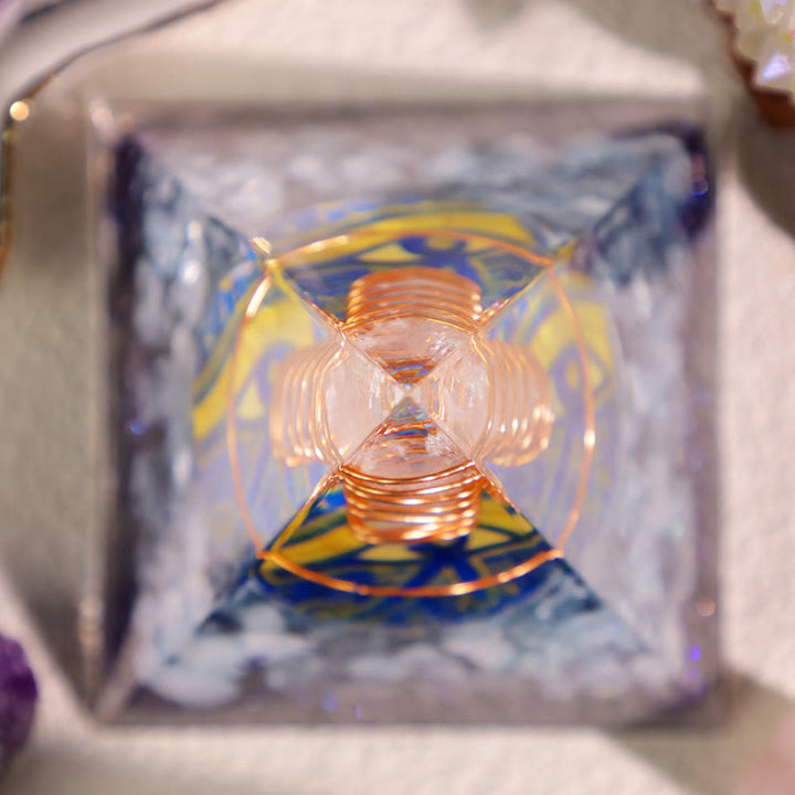 Olivenorma Clear Crystal Aquamarine Eye Of Horus Orgone Pyramid - image 3