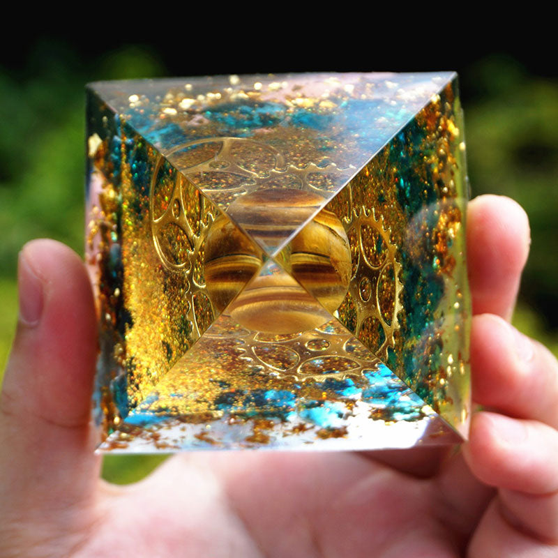 Tiger Eye Sphere With Blue Quartz Orgone Pyramid  - image 3