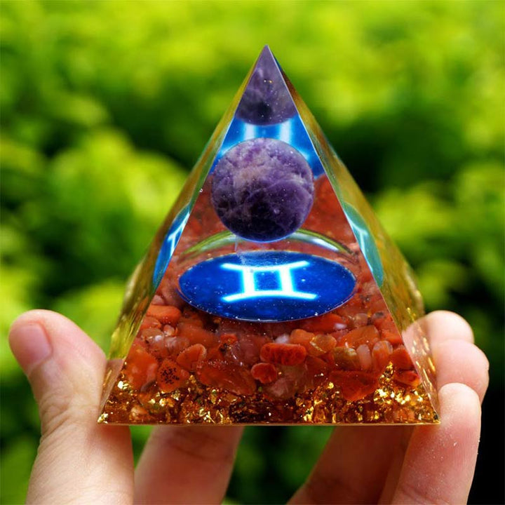 Olivenorma Amethyst with Red Agate Gemini Zodiac Orgone Pyramid - 10*10cm - YES PLEASE $8 - image 0