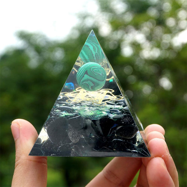 Olivenorma Malachite Sphere & Obsidian Healing Orgone Pyramid  - 10*10cm - YES PLEASE $8 - image 0
