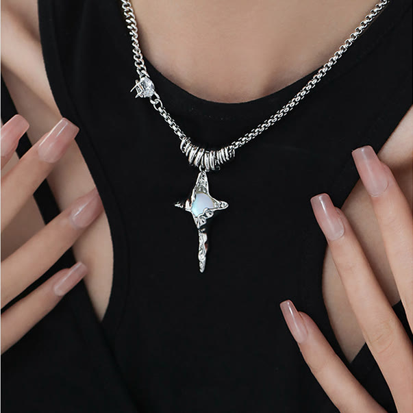 Olivenorma Moonstone Pleated Star Pendant Alloy Necklace - image 1