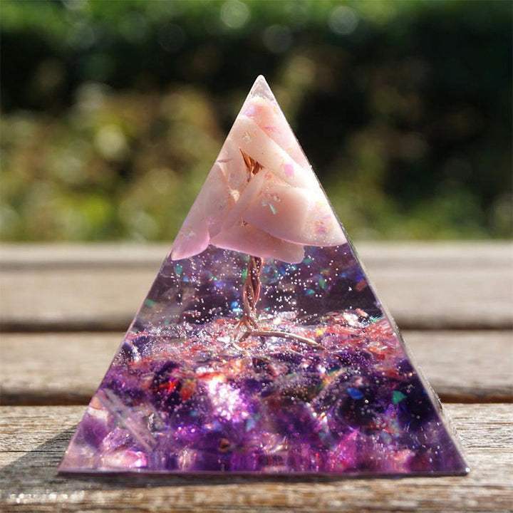 Olivenorma Tree Of Life Pink Opal With Amethyst Orgone Pyramid - image 2