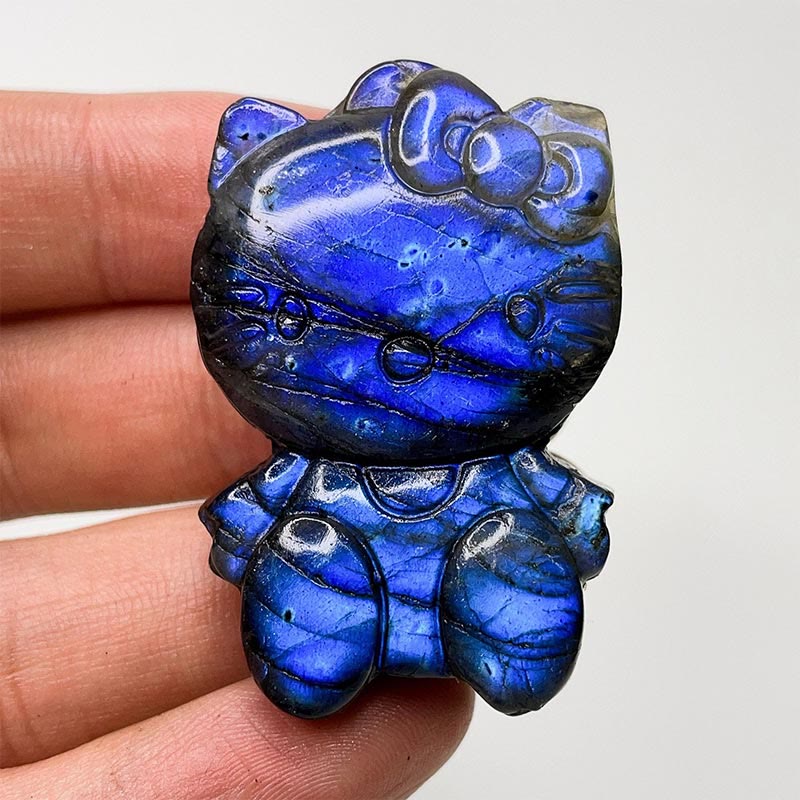 Olivenorma Natural Labradorite Moon Face Ornaments Gemstone Decoration - Hello Kitty #Labradorite - image 17