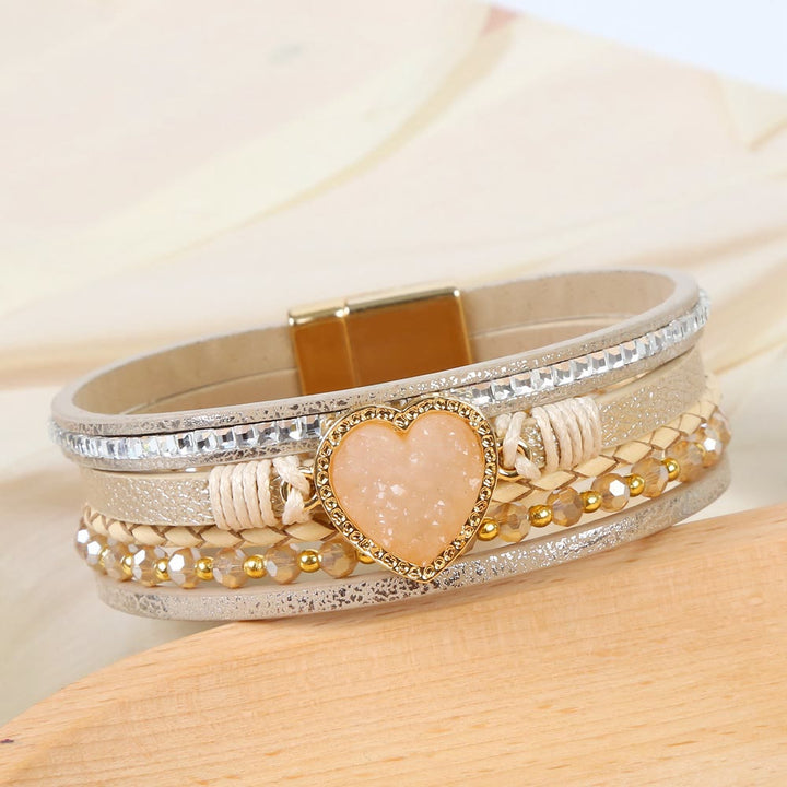 Olivenorma Heart Shape Cluster Multilayer Braided Leather Bracelet - image 16
