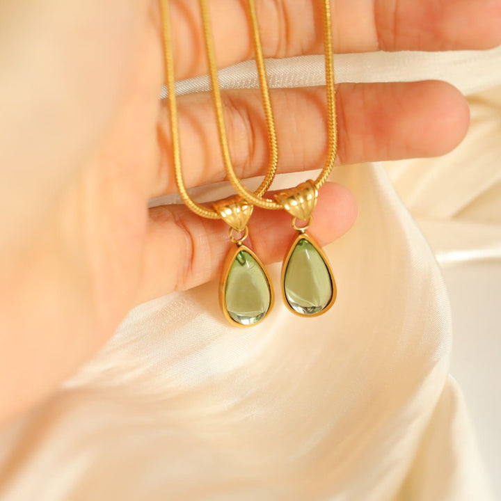 Olivenorma Drop Shape Green Aventurine Aquamarine Pendant Necklace - image 2