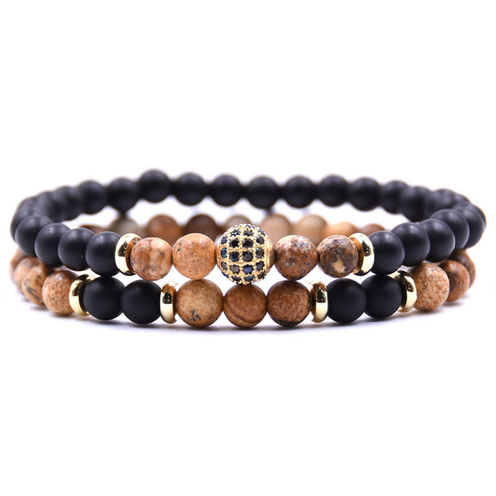 Olivenorma Natural Crystal Two Layer Beaded Men Bracelet - Picture Jasper&Black Onyx - image 7