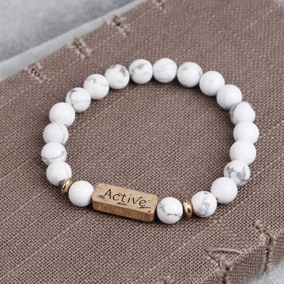 Olivenorma Natural Gemstone Active Faith Engraving Bracelet - White Turquoise&Active - image 11