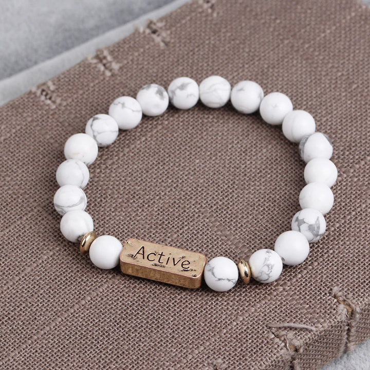 Olivenorma Natural Gemstone Active Faith Engraving Bracelet - White Turquoise&Active - image 11