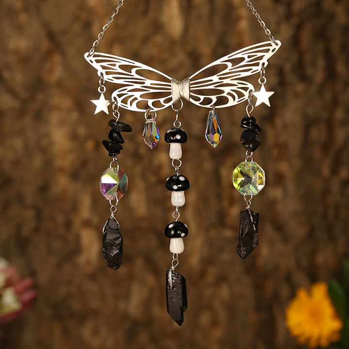 Olivenorma Crystal Butterfly Wings Sunshine Catcher Wind Chime - Silver Butterfly - Obsidian - image 30