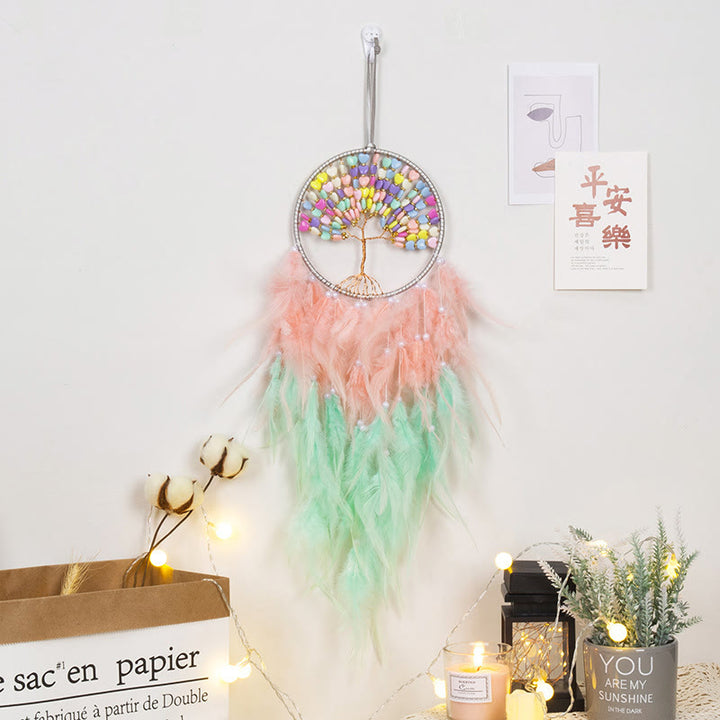 Olivenorma Crystal Tree of Life Pink Feather Dream Catcher - image 11