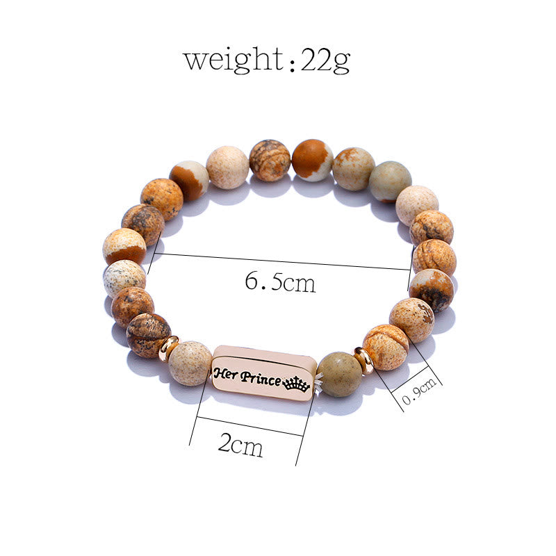 Olivenorma Natural Gemstone His Princess Her Prince 2 Piece Engraving Bracelet - image 10