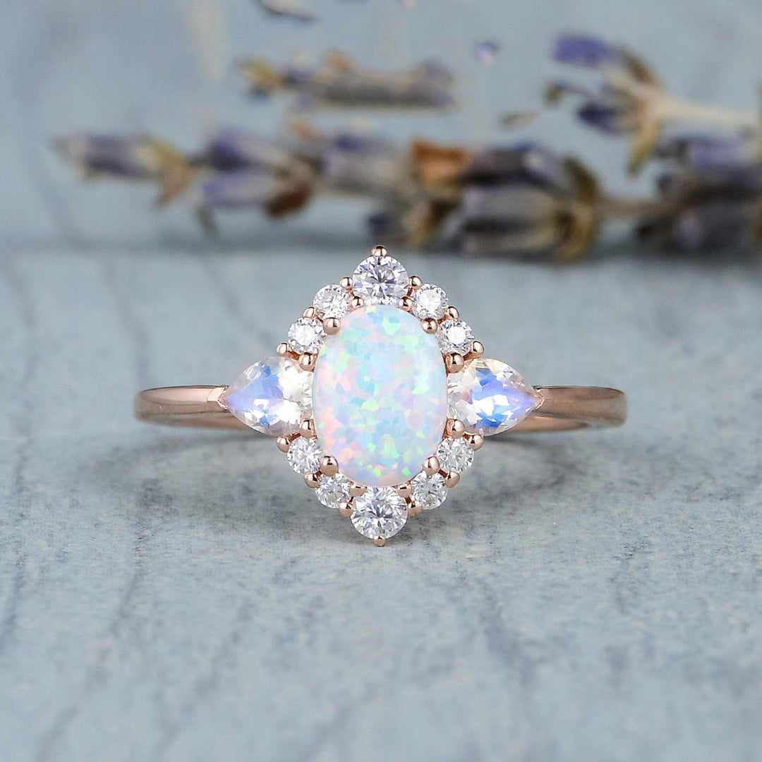Olivenorma Opal Moonstone White Zircon Womens Ring - Opal & Zircon - 10 - image 0