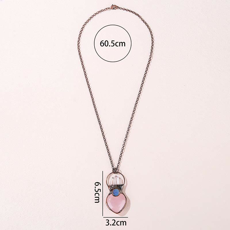 Olivenorma Natural Heart Rose Quartz Irregular Sweater Chain Necklace - image 3