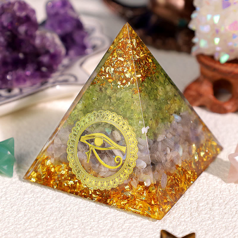 Olivenorma Prehnite Moonstone Eye Of Horus Orgone Pyramid - image 2