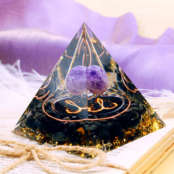 Olivenorma Amethyst Sphere With Obsidian Zodiac Aries Orgone Pyramid - image 2