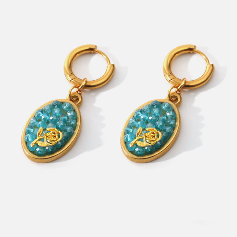 Olivenorma Paraiba Tourmaline Crushed Rose Oval Drop Earrings - image 1