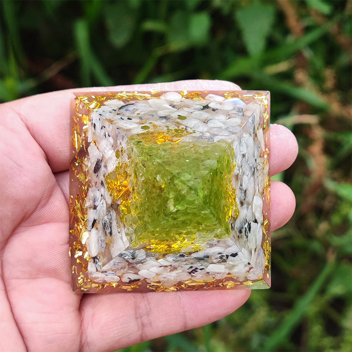 Olivenorma Moonstone with Peridot Tree Of Life Orgone Pyramid - image 5