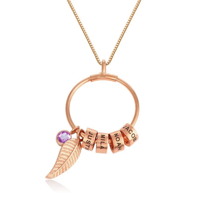Olivenorma Custom Family Birthstone Leaf Beaded Engraved Necklace - Rose Gold - December-Blue Zircon - 6th Engraving - image 4
