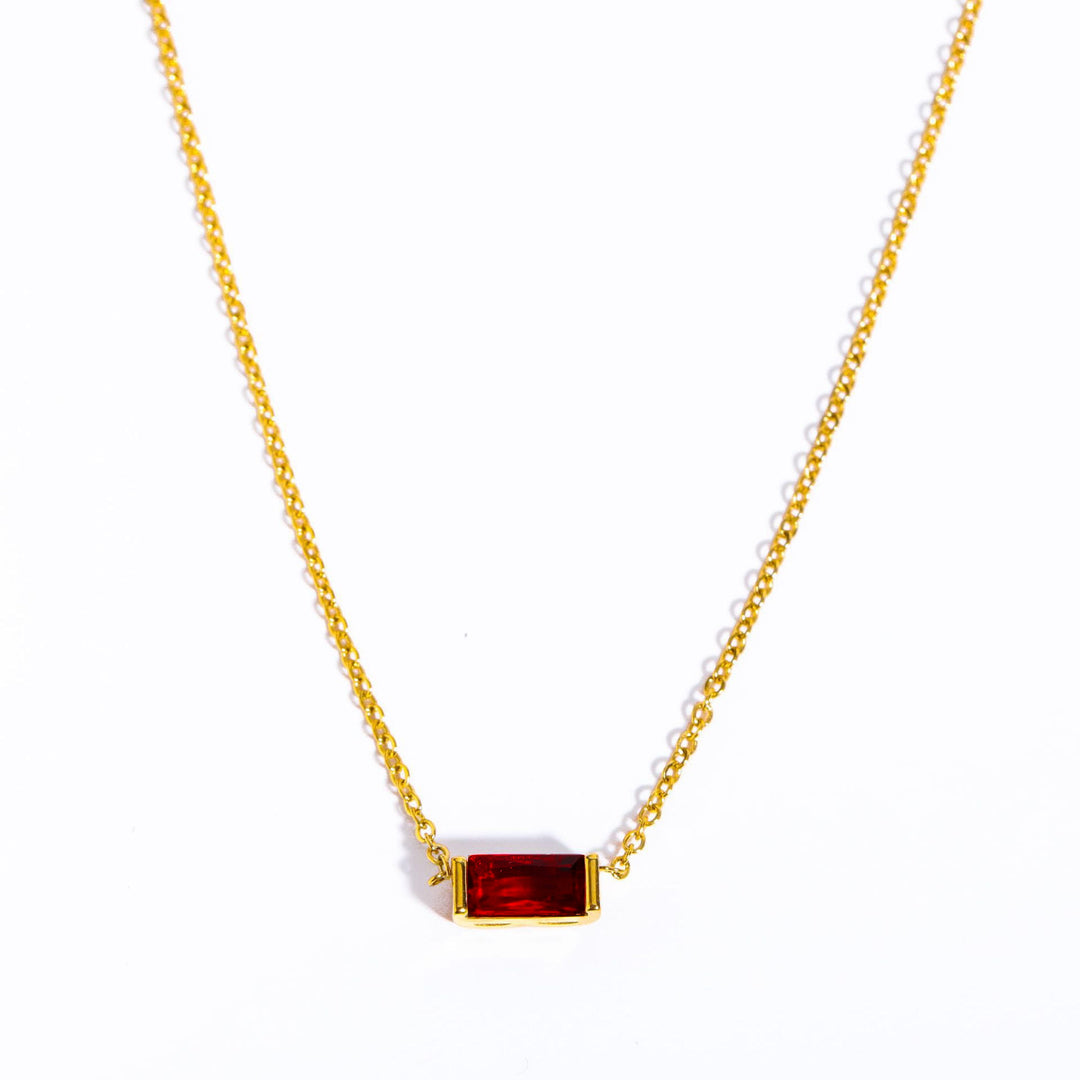 Olivenorma Simple Rectangular Birthstone Pendant Stainless Steel Necklace - Garnet - image 2