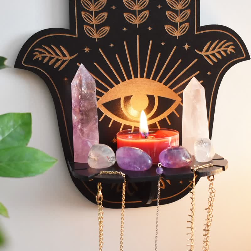Olivenorma Hamsa Hand Floral Sun and Moon Altar Crystal Shelf - image 1