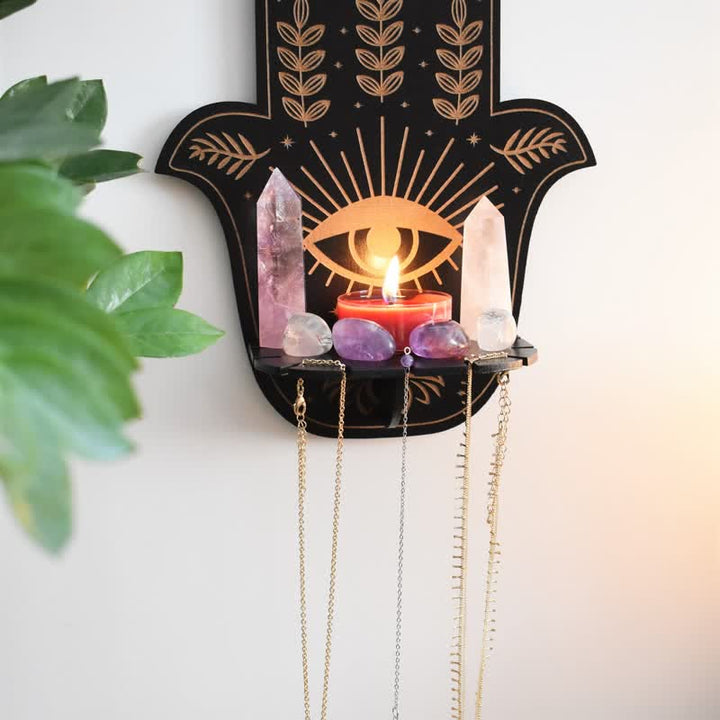 Olivenorma Hamsa Hand Floral Sun and Moon Altar Crystal Shelf - image 2