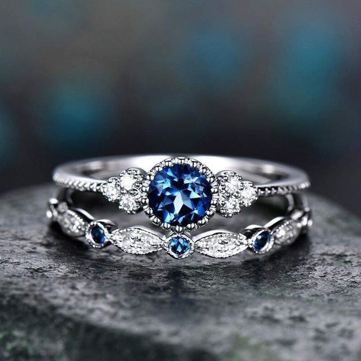 Wealth Goddess Emerald Zircon 2Pcs/Set Ring - Navy Blue - 10 - image 7