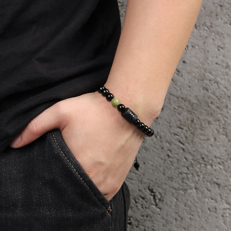 Olivenorma Natural Black Onyx Zodiac Men Woven Bracelet - image 1