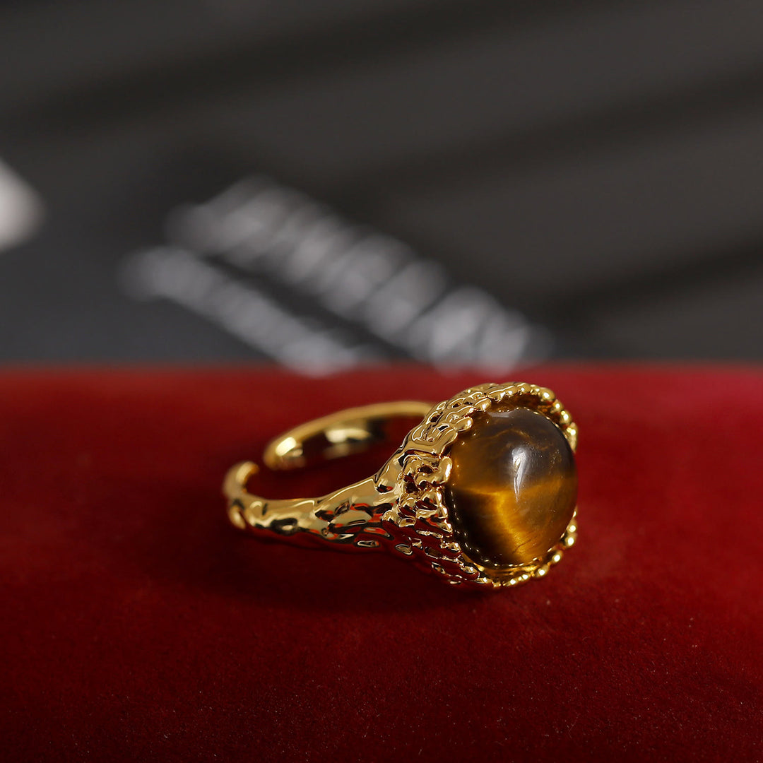 Olivenorma Natural Tiger Eye Stone Vintage Open Ring - image 5