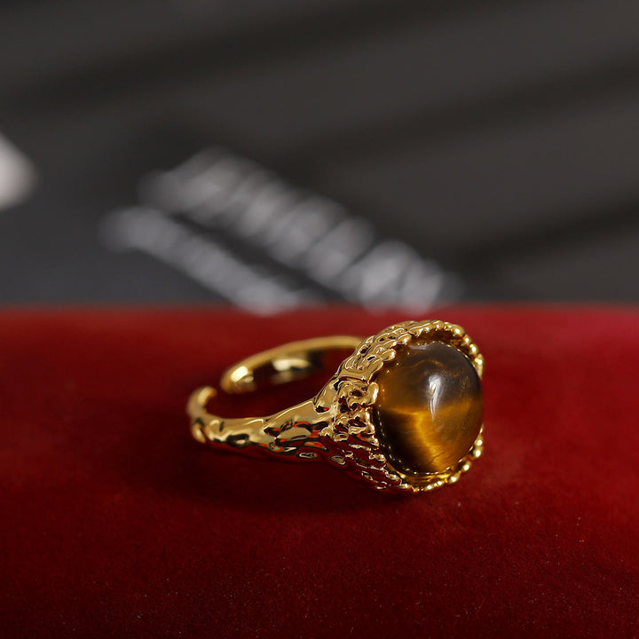 Olivenorma Natural Tiger Eye Stone Vintage Open Ring - image 5