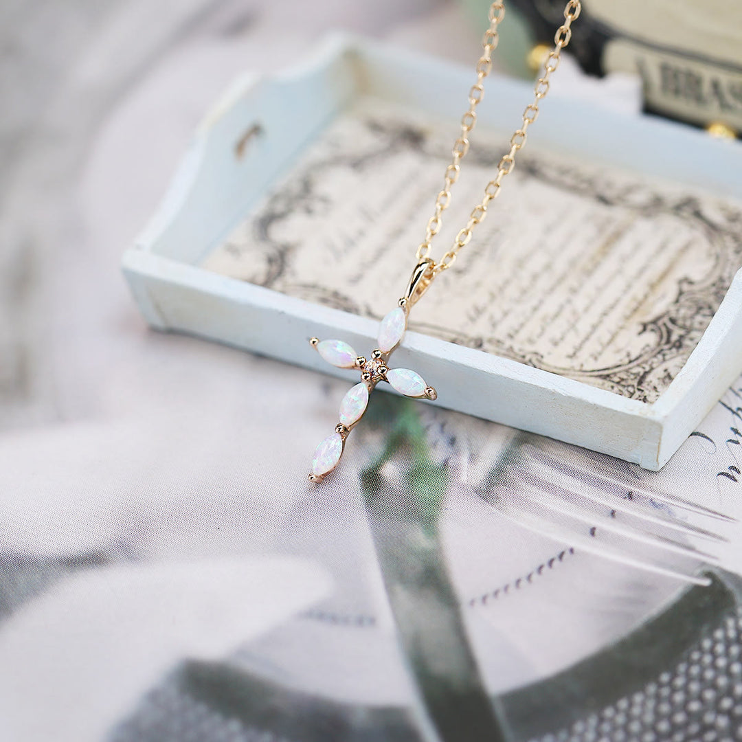 Olivenorma Artificial Opal Moonstone Cross Pendant Necklace - image 1